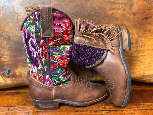 Size 38 - Convertible Cowgirl Boots - Red and Purple Garden