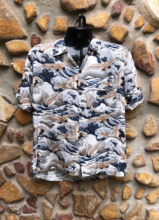 Small Love Shirt - The Wave and Cranes Japanese Print