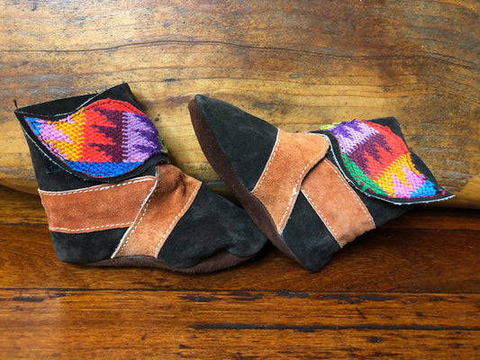Size 19 Baby Ninja Boots - Black and Orange Aztec Rainbow
