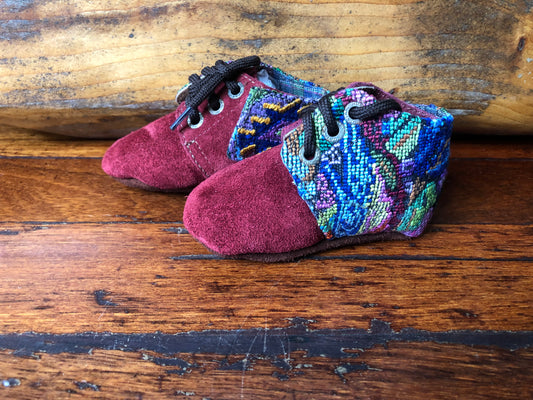 Size 19 Baby Moccasins - Wine with Colours