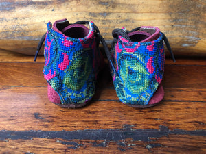 Size 21 Baby Moccasins - Wine with Fluoro Rose