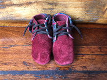 Load image into Gallery viewer, Size 21 Baby Moccasins - Wine with Fluoro Rose