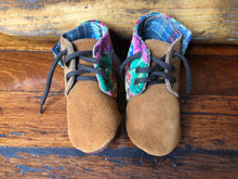 Load image into Gallery viewer, Size 23 Baby Moccasins - Brown with Fluoro Lotus