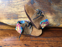 Load image into Gallery viewer, Size 23 Baby Moccasins - Brown with Fluoro Lotus