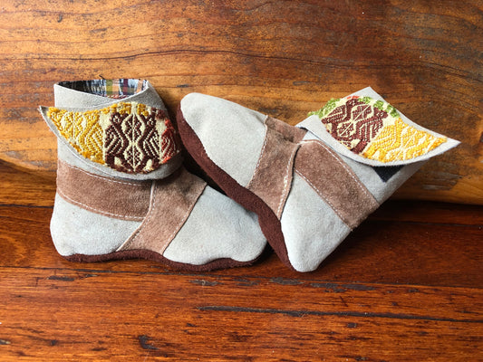 Size 23 Baby Ninja Boots - Grey and Brown Love Birds