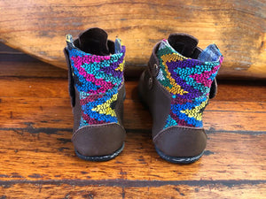Size 29 Kids Adventure Boots - Rainbow Zigzags on Brown