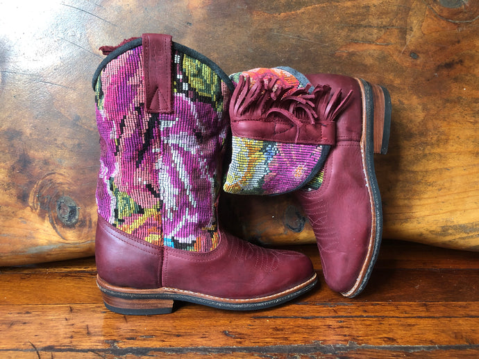 Size 37 - Convertible Cowgirl Boots - Burgundy Flower Garden