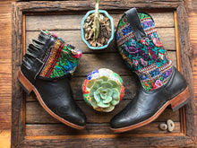 Load image into Gallery viewer, Size 37 - Convertible Cowgirl Boots - Black Leather &amp; Mayan Birds