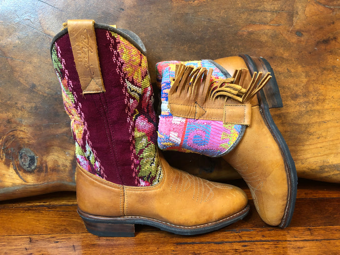 Size 38 - Convertible Cowgirl Boots - Crimson Stripe and Flowers