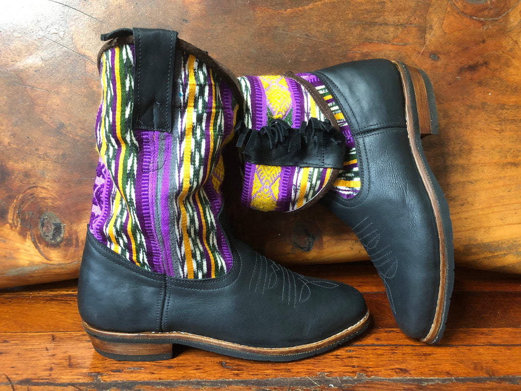 Size 43 - Convertible Cowgirl Boots - Purple and Yellow Stripes