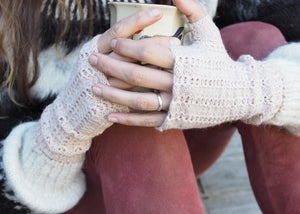 Beige - Bolivian Alpaca Fingerless Gloves