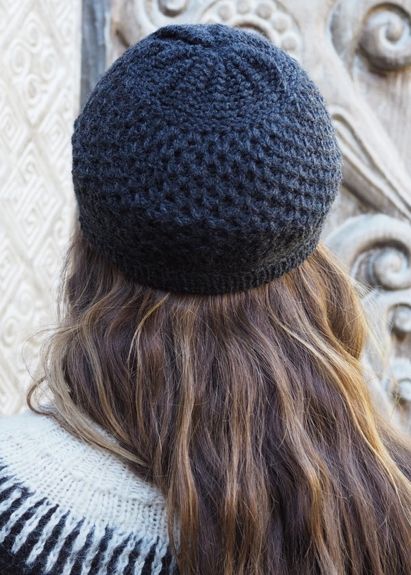 Speckled Charcoal Bolivian Alpaca Knitted Beanie