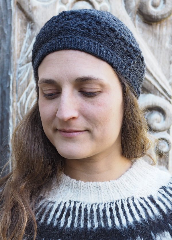 Speckled Charcoal Bolivian Alpaca Knitted Beanie