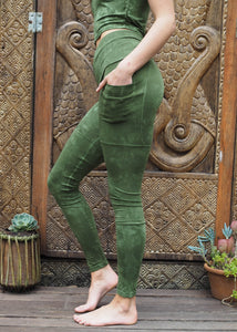 High Waist Pocket Yoga Tights and Crop- Algae Green