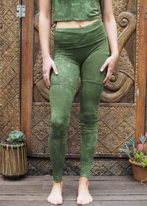 High Waist Pocket Yoga Tights and Crop- Algae Green