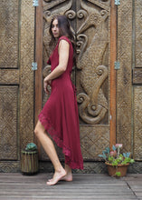 Load image into Gallery viewer, Hi Low Lace Trim Dress - Crimson