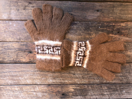 Caramel and white - Bolivian Double Alpaca Fingerless Gloves