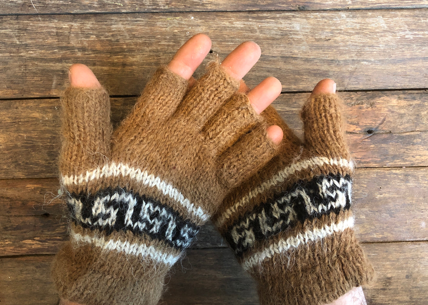 Speckled brown and white- Bolivian Double Alpaca Fingerless Gloves