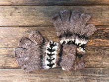 Load image into Gallery viewer, Speckled brown with black arrows- Bolivian Double Alpaca Fingerless Gloves