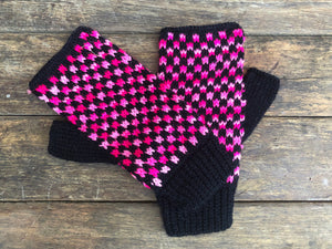 Pink and Black- Bolivian Alpaca Fingerless Gloves