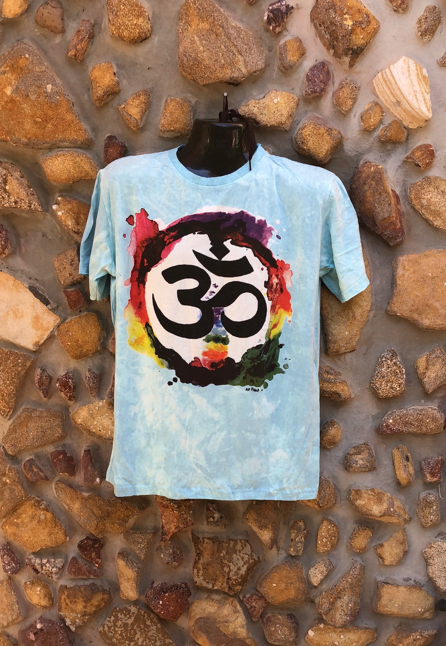 Large Funky Tee - Om in a Rainbow - Baby Blue