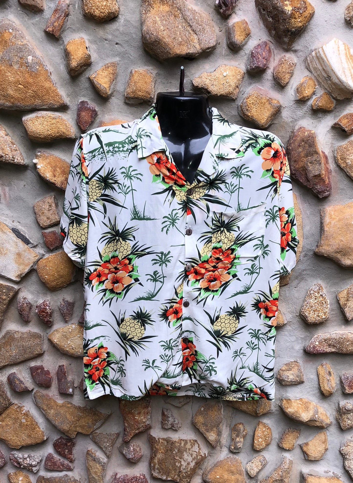 Medium Love Shirt - Hibiscus and Pineapples on White