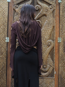 Medieval Hooded Stretch Top - Chocolate