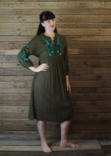 Load image into Gallery viewer, Mexicana Loose Dress Dark Avocado with Green Floral