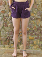 Load image into Gallery viewer, Paper-Bag Waist Cotton Shorts - Purple