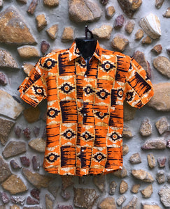 Small Love Shirt Cotton - Orange and Black African Print