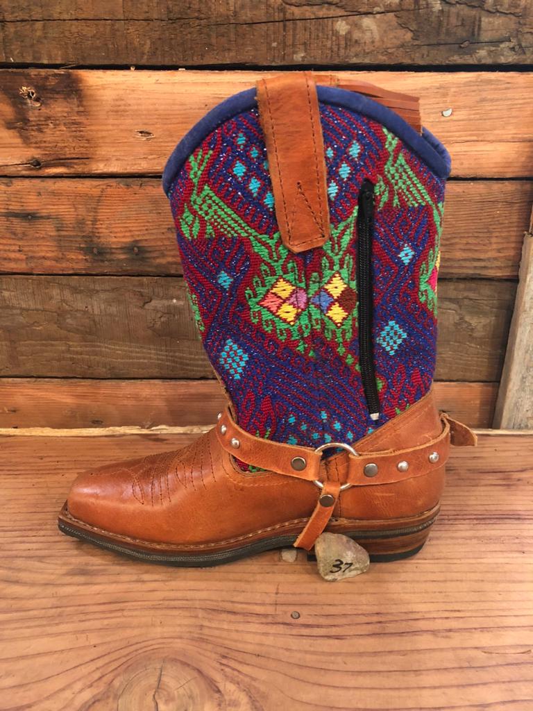 Size 37 Blunt-toe Cowgirl Bling Boots Green and Blue Birds