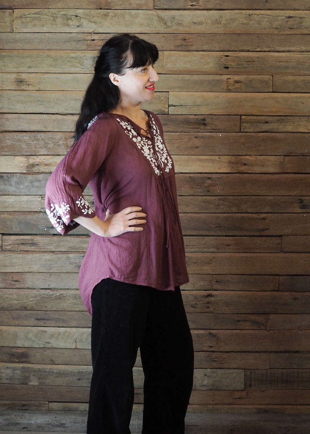 Wildflower Blouse Eggplant and White