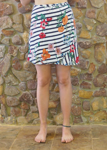 Wrap-Around Mini Skirt - Stripes and Flowers