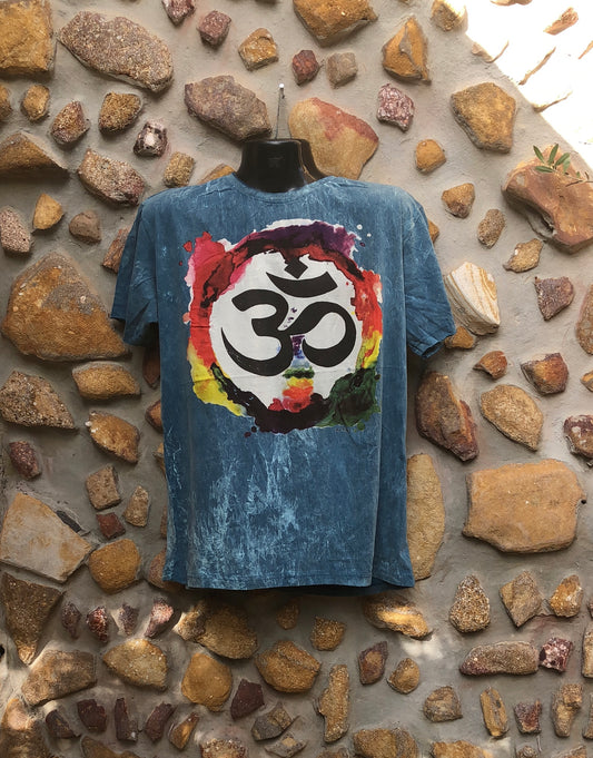 Extra Large Funky Tee - Om in a Rainbow - Dark Green