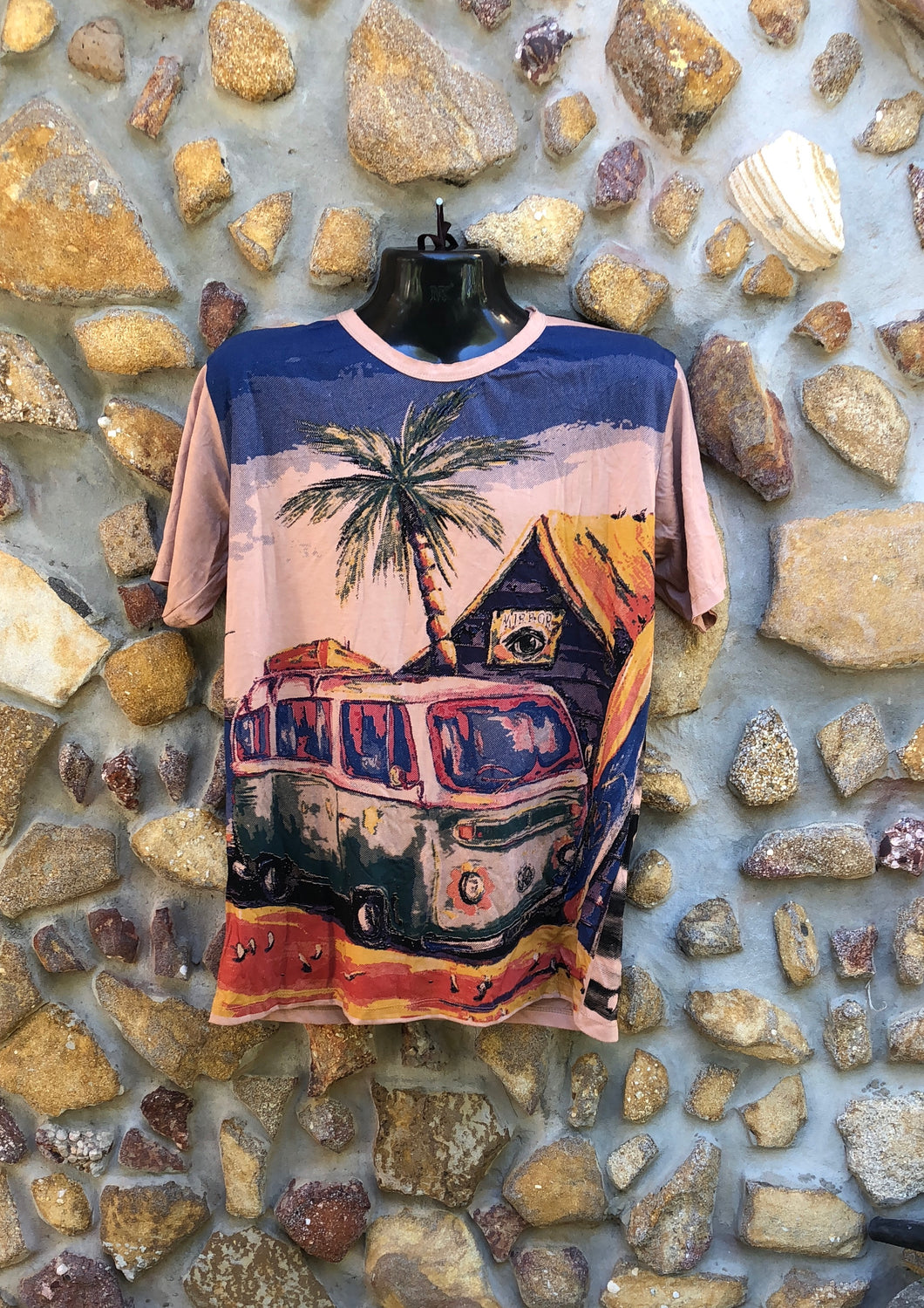 Extra Large Funky Tee - Kombi and Palm Tree - Light Brown
