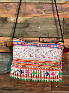 Hill Tribe Clutch-green beads and zig zags