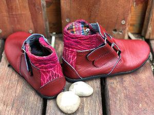 Size 27 Kids Adventure Boots - Red Leather with Pink Aztec