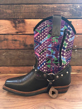 Load image into Gallery viewer, Size 36 Blunt-toe Cowgirl Bling Boots Purple Zigzag on Dark Brown Leather