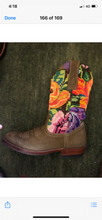 Load image into Gallery viewer, Size 38 Traditional Cowgirl Boot Green with Bright Flowers