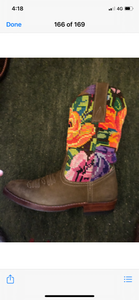 Size 38 Traditional Cowgirl Boot Green with Bright Flowers