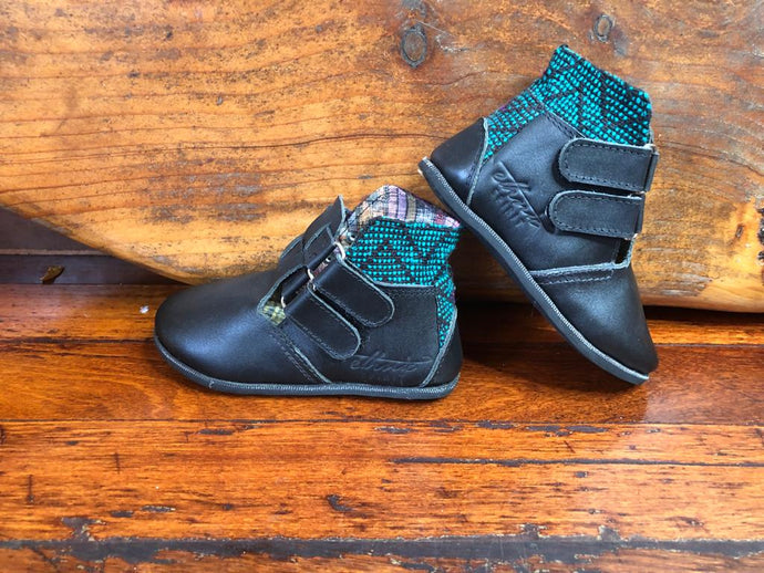 Size 27 Kids Adventure Boots - Turquoise and Purple on Black