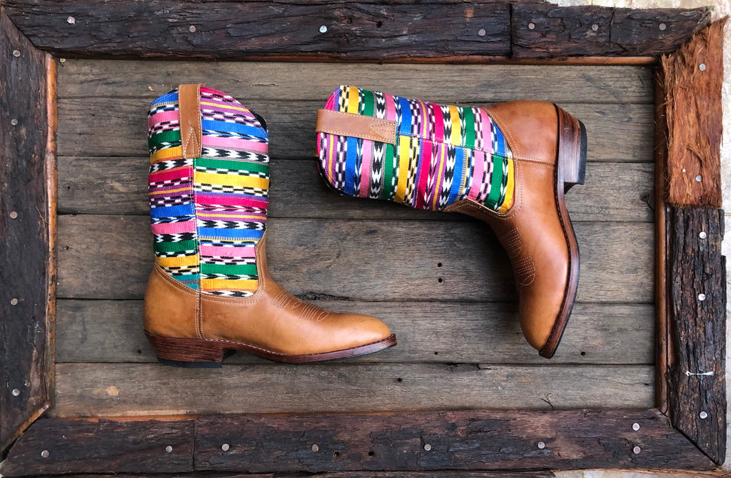 Size 40 Traditional Cowgirl Boot Rainbow Stripes