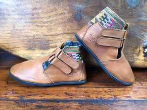 Size 34 Kids Adventure Boots - Autumn Patterns on Orangey Brown