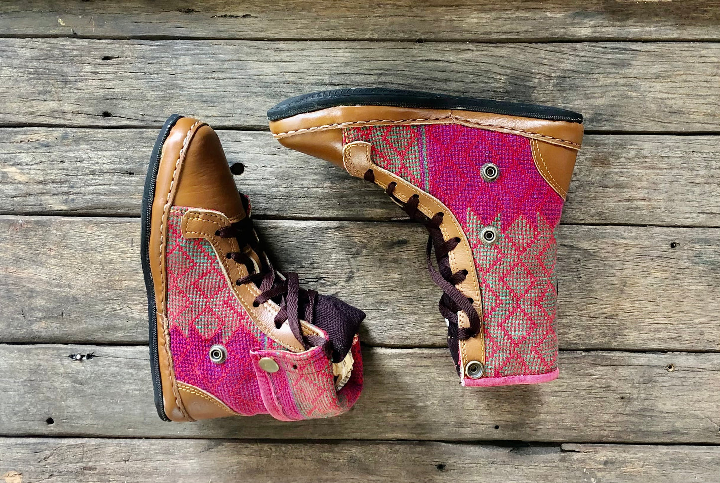 Size 35 - Fold down Desert Boots - Hot Pink and Green