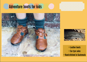 Size 31 Kids Adventure Boots - Black Leather with Natural Fabric