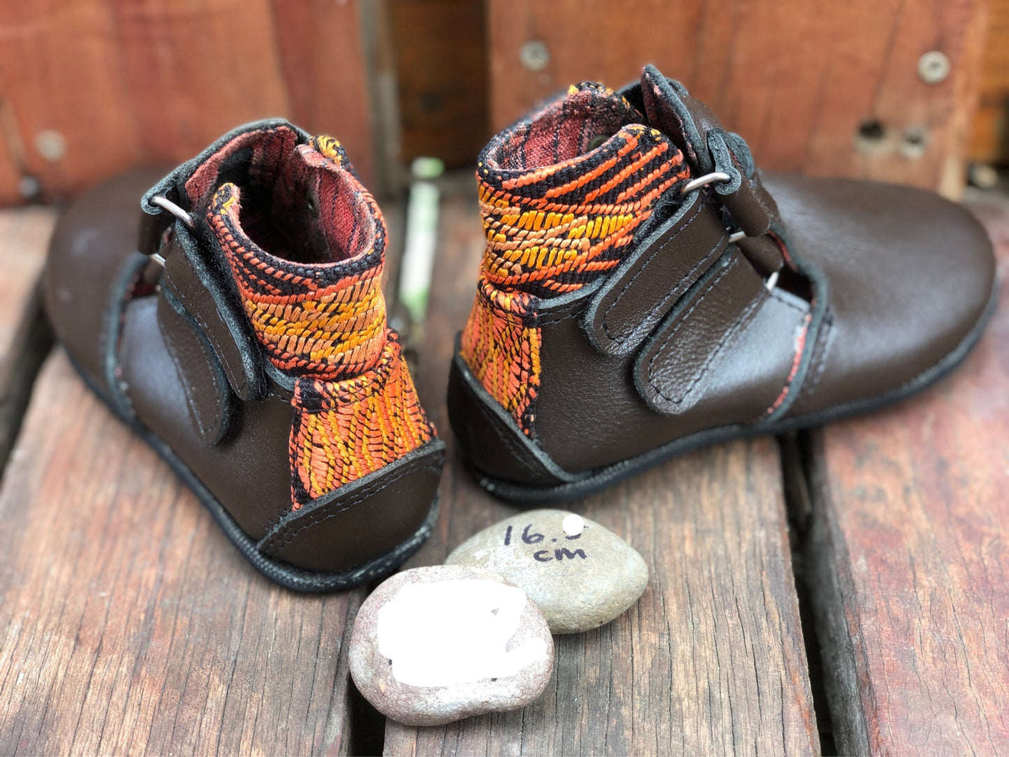 Size 25 Kids Adventure Boots - Brown Leather and Orange Rhombos