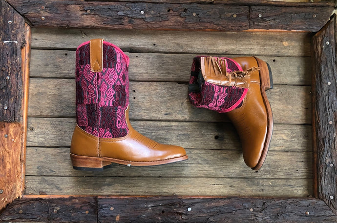 Size 39 - Convertible Cowgirl Boots - Burnt Caramel with Pink