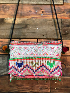 Hill Tribe Clutch-green beads and zig zags