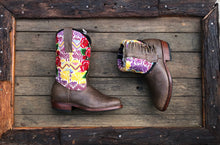 Load image into Gallery viewer, Size 36- Convertible Cowgirl Boots - Yellow Birds and Hot Pink Flowers