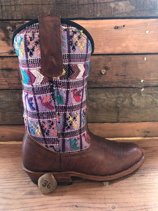 Size 36 - Convertible Cowgirl Boots - Lavender with Birds